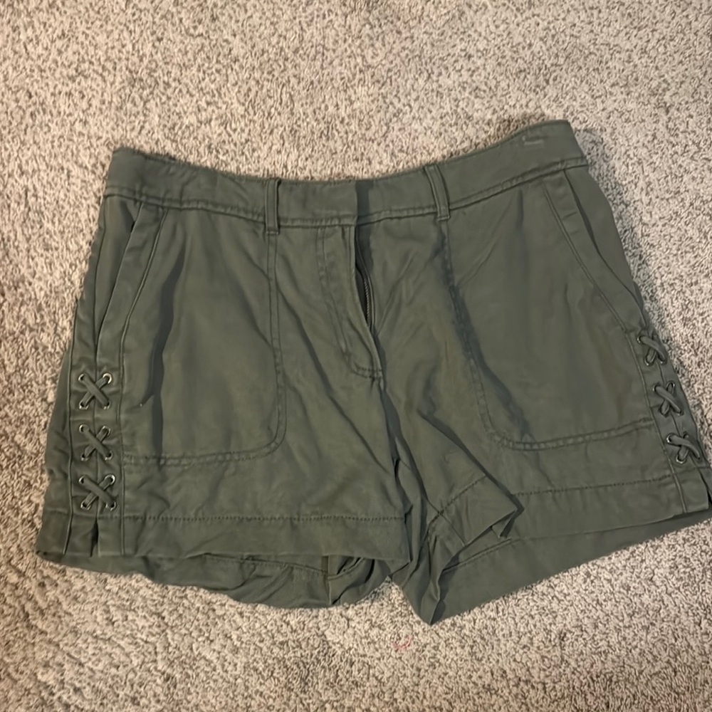 White House Black Market Green Shorts with Lace Detailing